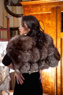 Silver fox fur cape from the back
